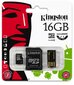 Kingston microSDHC 16GB Class4 + SD un USB adapteris цена и информация | Atmiņas kartes mobilajiem telefoniem | 220.lv