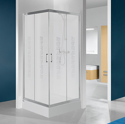 Stūra dušas kabīne Sanplast TX KN/TX4b 80s, balts profils, stikls Cora, ar paliktni cena un informācija | Dušas kabīnes | 220.lv
