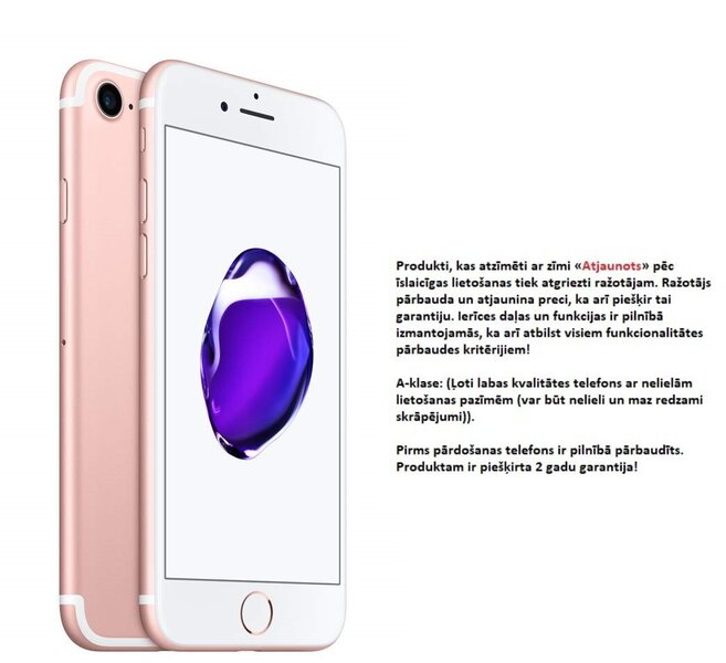 Apple iPhone 7 32GB, Rozā (Atjaunots) A-klase cena | 220.lv