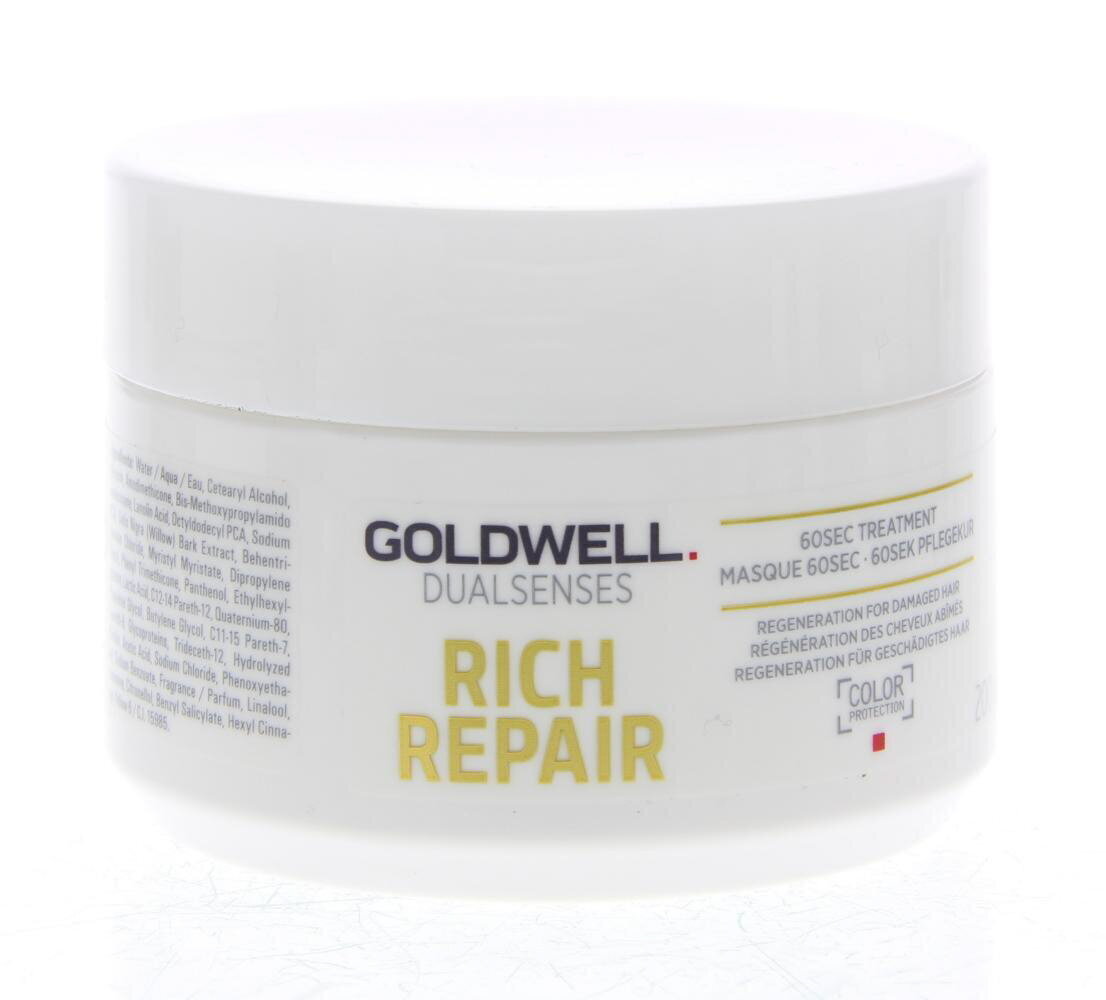 Atjaunojoša matu maska ​​sausiem, bojātiem matiem Goldwell Dualsenses Rich Repair 60 sek., 200 ml cena un informācija | Matu uzlabošanai | 220.lv