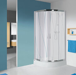 Stūra dušas kabīne Sanplast TX KN4/TX5b 80s, profils balts, dekorēts stikls W15, ar paliktni cena un informācija | Dušas kabīnes | 220.lv