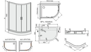 Stūra dušas kabīne Sanplast TX KP4/TX5b/L 80x100s, profils balts, caurspīdīgs stikls W0, ar paliktni цена и информация | Душевые кабины | 220.lv