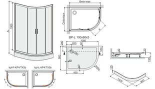 Stūra dušas kabīne Sanplast TX KP4/TX5b/L 80x120s, profils glancēts sudrabs, caurspīdīgs stikls W0, ar paliktni cena un informācija | Dušas kabīnes | 220.lv