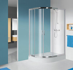 Stūra dušas kabīne Sanplast TX KP4/TX5b/P 80x120s, profils balts, dekorēts stikls cora, ar paliktni цена и информация | Душевые кабины | 220.lv
