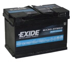 Аккумулятор EXIDE AGM Micro-Hybrid EK700 70Ah 760A AGM цена и информация | Аккумуляторы | 220.lv