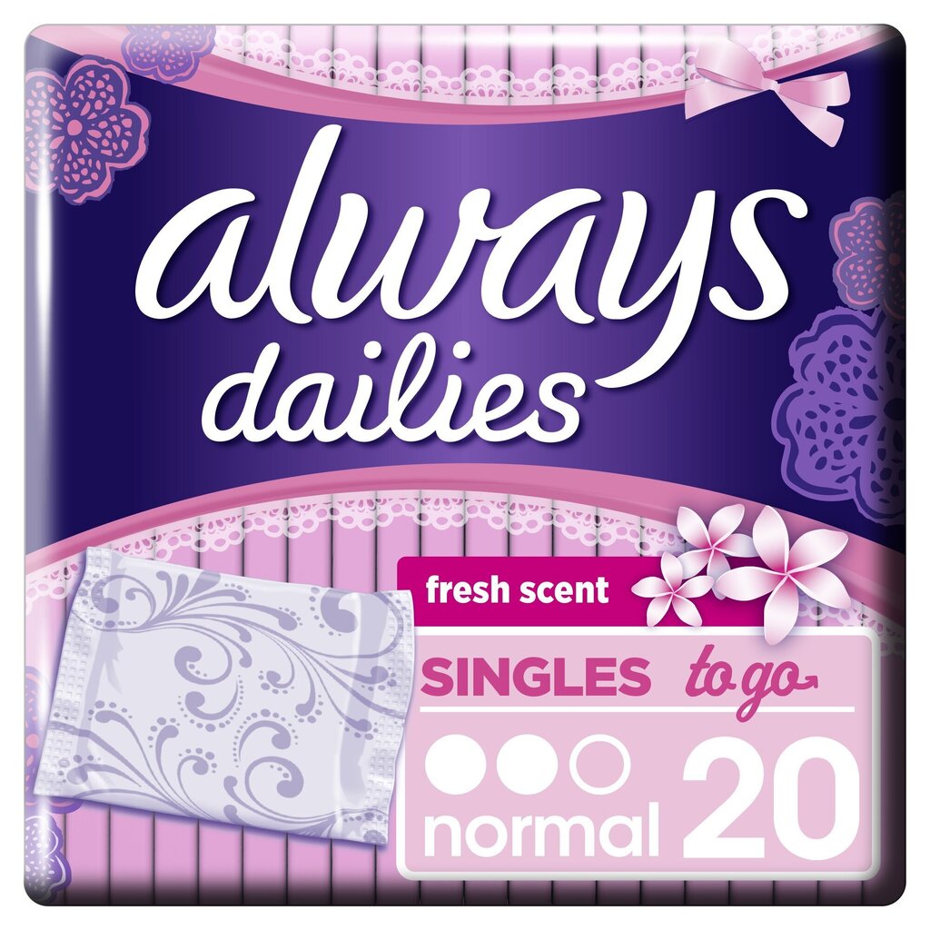 Higiēniskās paketes Always Dailies to Go Fresh Scent 20 gab. cena un informācija | Tamponi, higiēniskās paketes, ieliktnīši | 220.lv