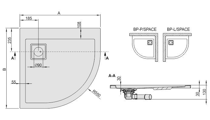 Dušo padėklas Sanplast Space Line BP-L/Space 80x90x3, su neslystančiu pagrindu, spalva manhatan cena un informācija | Dušas paliktņi | 220.lv