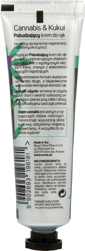 Mitrinošs roku krēms Evree Cannabis & Kukui 30 ml цена и информация | Ķermeņa krēmi, losjoni | 220.lv