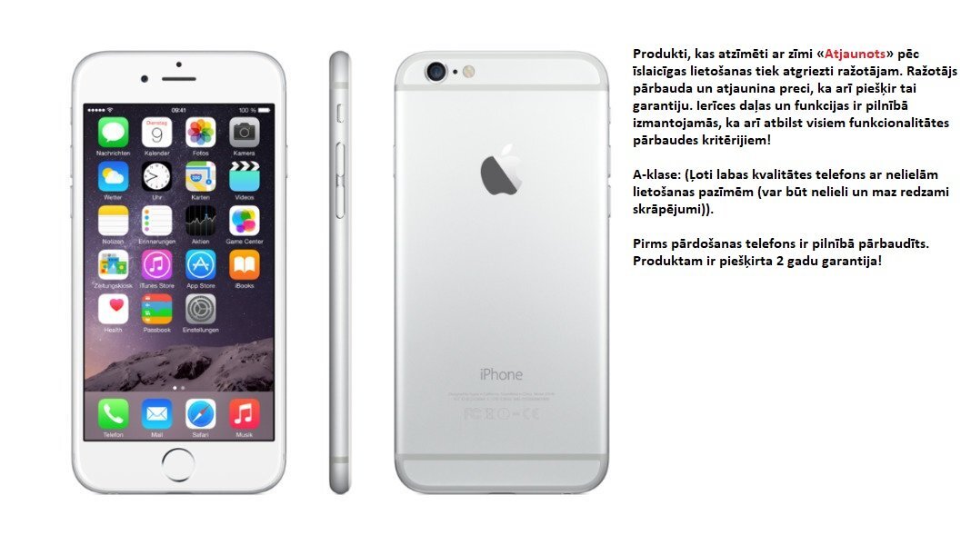 Apple iPhone 6 16GB, Sudrabains (Atjaunots) A-klase cena un informācija | Mobilie telefoni | 220.lv