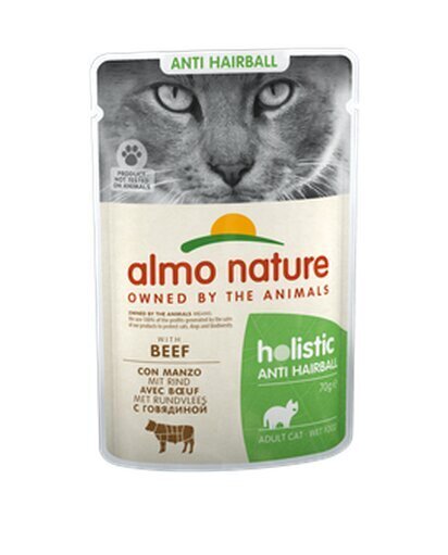 Almo Nature Holistic Functional Anti-Hairball kaķiem spalvas izvadīšanai, ar liellopu gaļu, 70g. цена и информация | Konservi kaķiem | 220.lv