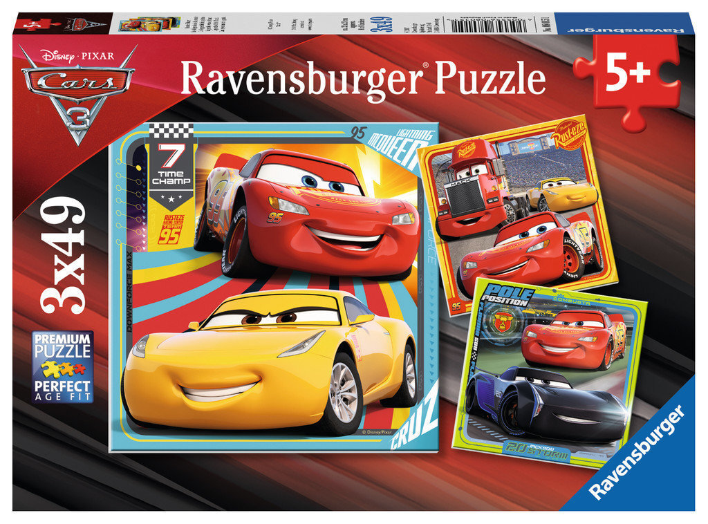 Pužļu komplekts Ravensburger Cars 3, 3x49 gab. cena un informācija | Puzles, 3D puzles | 220.lv