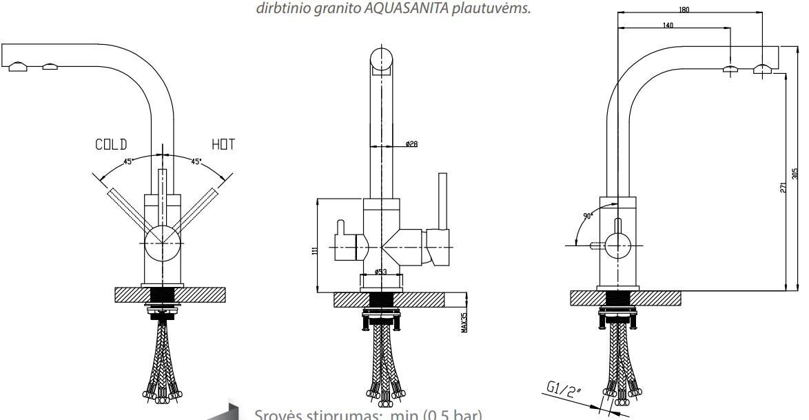 Virtuves jaucējkrāns ar dzeramā ūdens funkciju Aquasanita Akvaduo 2663, Hroms 001 цена и информация | Ūdens maisītāji virtuvei | 220.lv