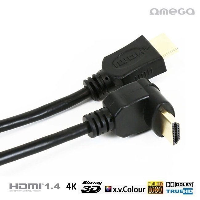 Omega OCHG34 HDMI V1.4 Ar Internetu type A 90 Grādu - 19/19 male/male Premium Vads 3m Melns (Blister Box) цена и информация | Kabeļi un vadi | 220.lv