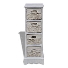 Белый деревянный шкафчик с 4 плетеными корзинами цена и информация | Шкафчики в гостиную | 220.lv