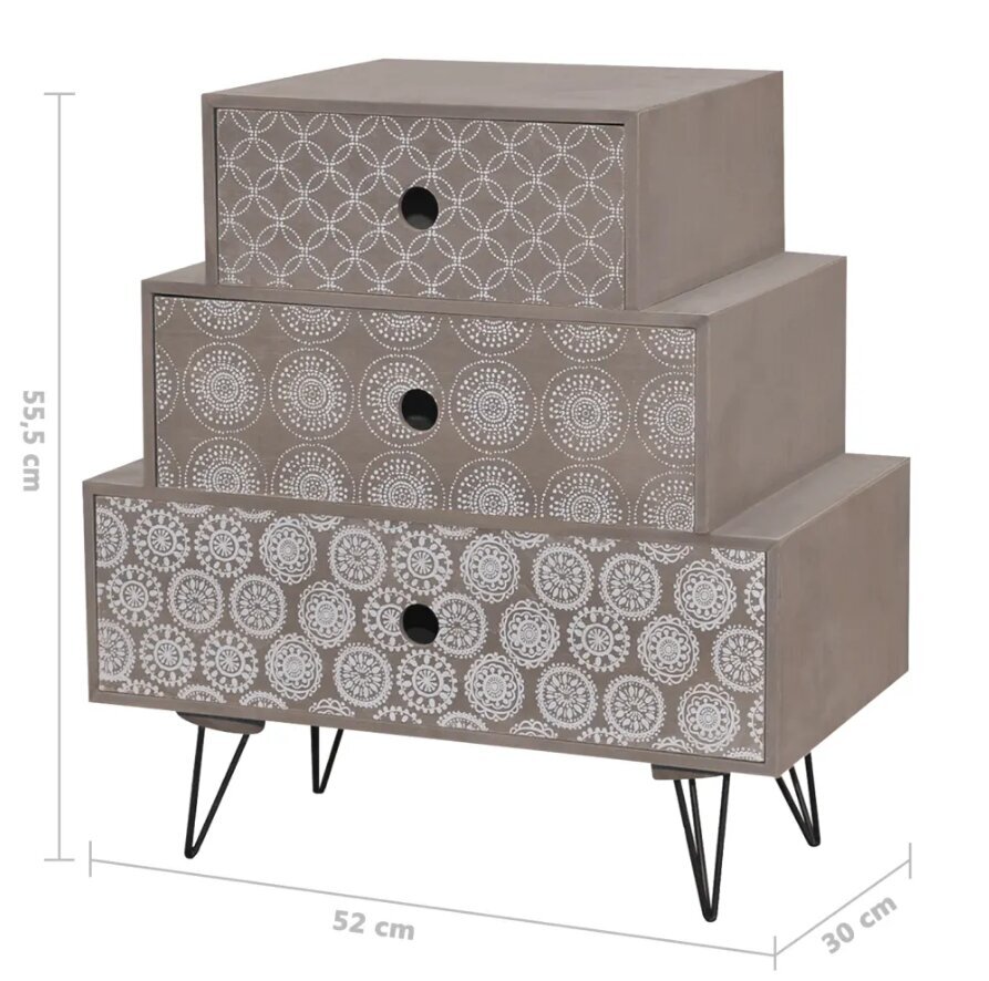 vidaXL naktsskapītis ar 3 atvilktnēm, pelēks cena un informācija | Skapīši viesistabai | 220.lv