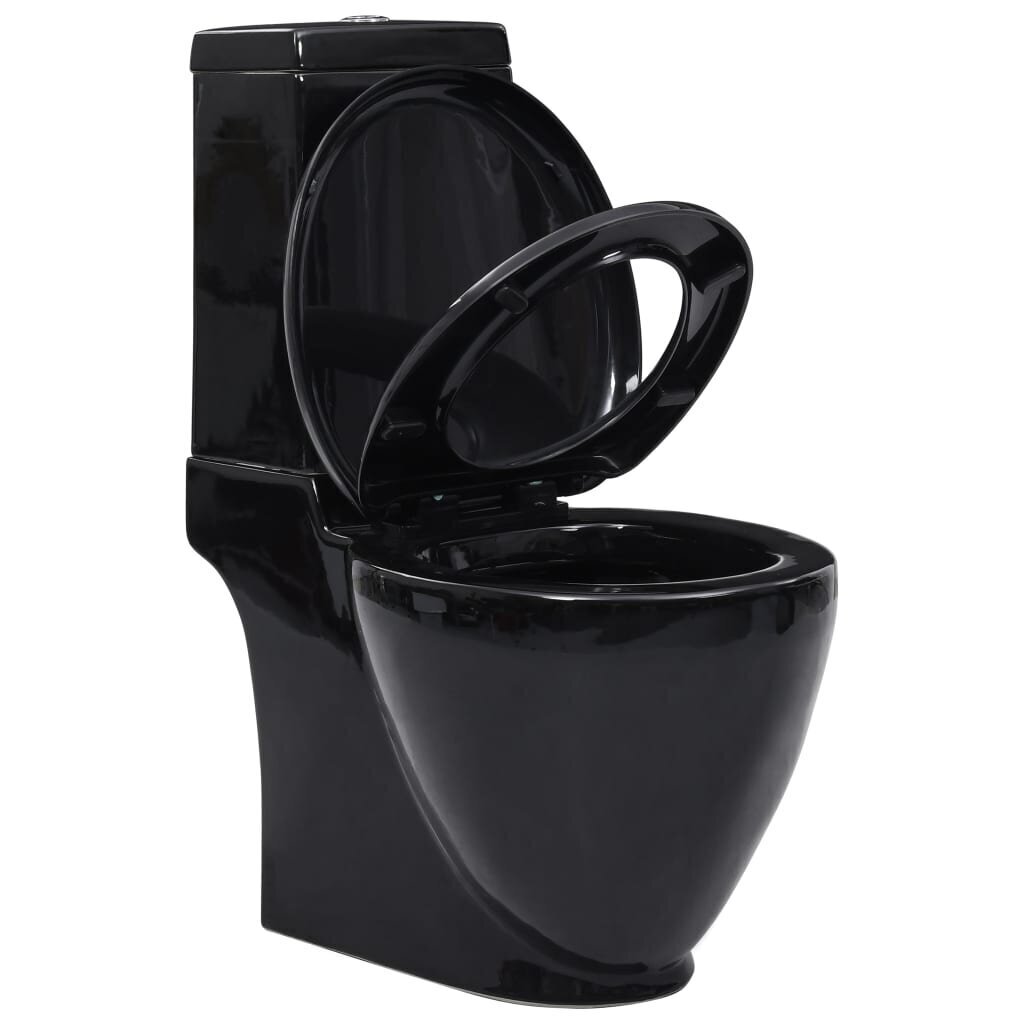 vidaXL keramikas tualetes pods, melns, aizmugurējā ūdens plūsma cena un informācija | Tualetes podi | 220.lv