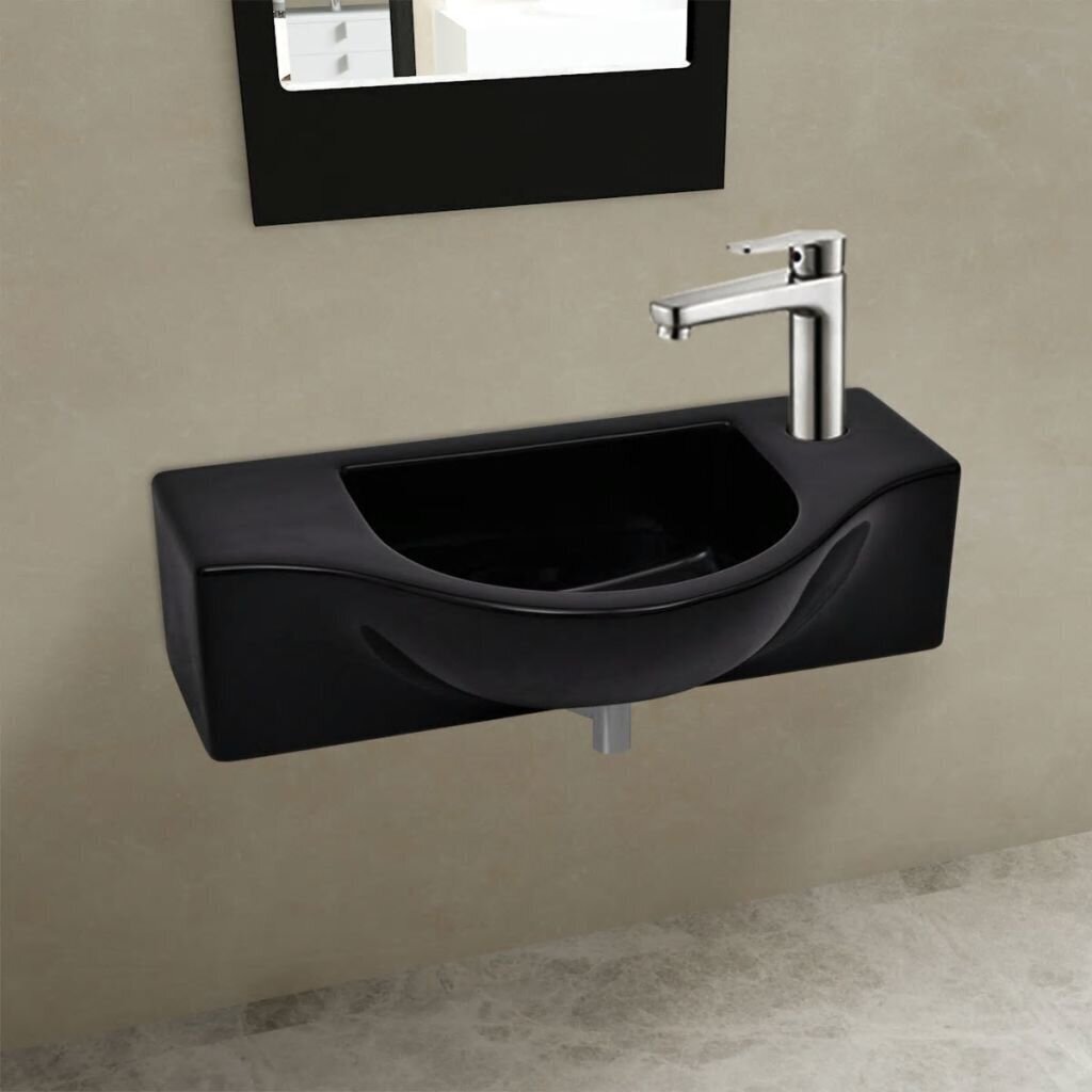 Keramiska vannas istabas izlietne ar caurumu krānam, melna cena un informācija | Izlietnes | 220.lv
