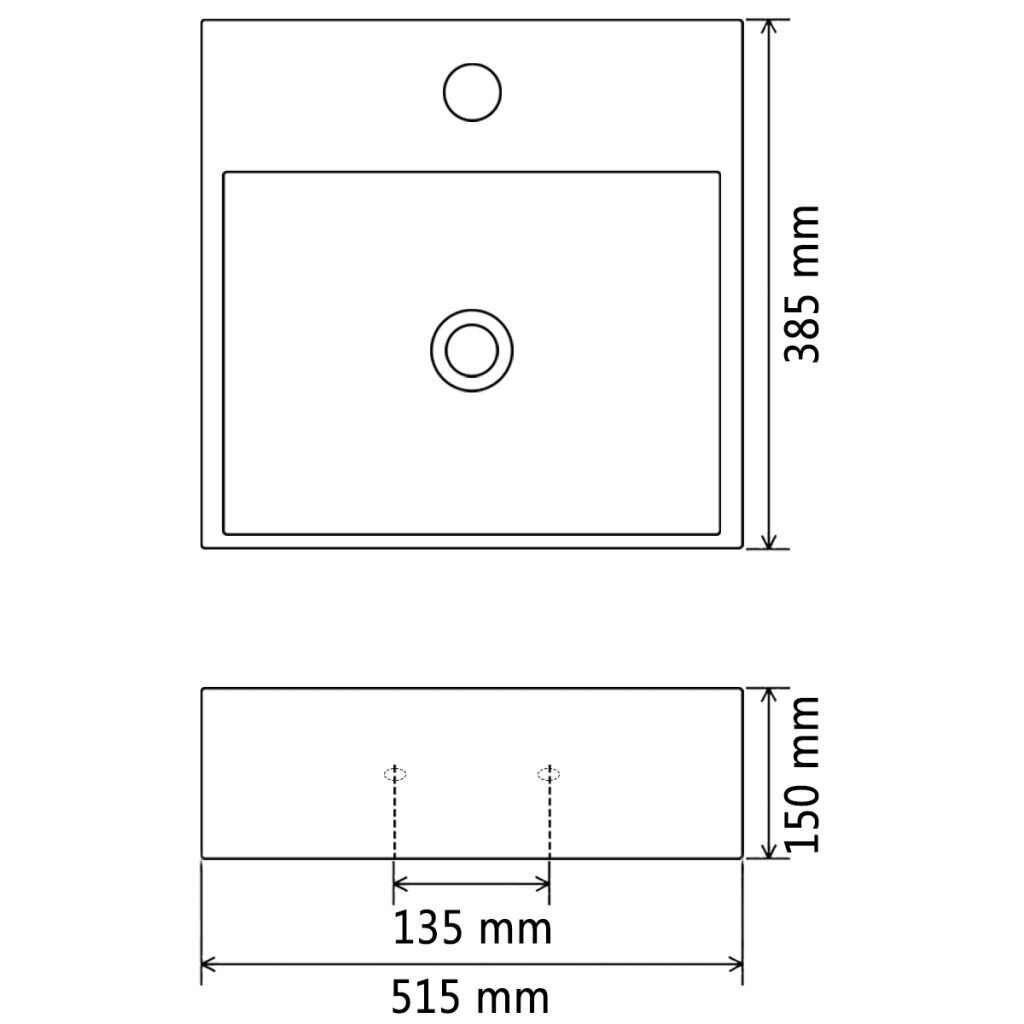 vidaXL izlietne ar krāna caurumu, 51,5x38,5x15 cm, balta keramika cena un informācija | Izlietnes | 220.lv