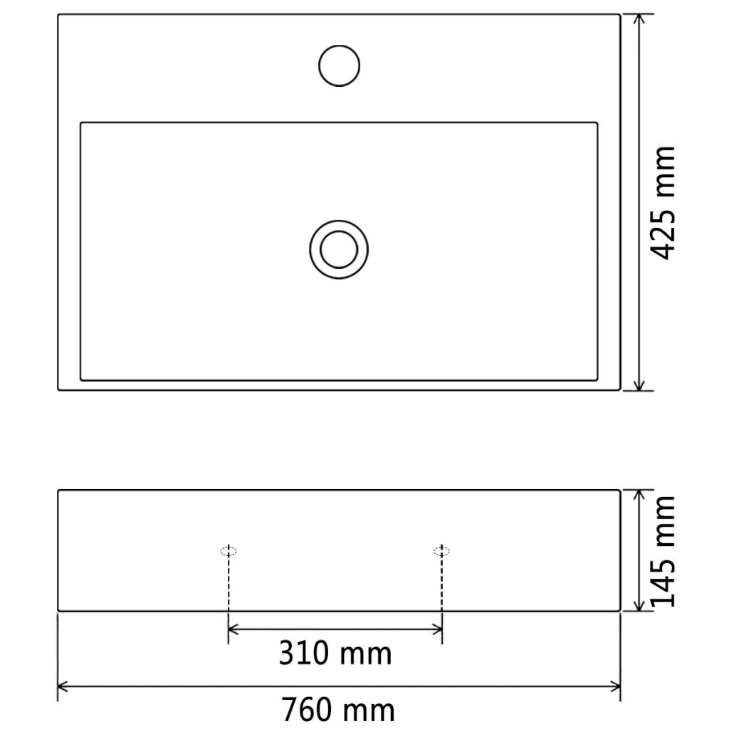 vidaXL izlietne ar krāna caurumu, 76x42,5x14,5 cm, balta keramika cena un informācija | Izlietnes | 220.lv