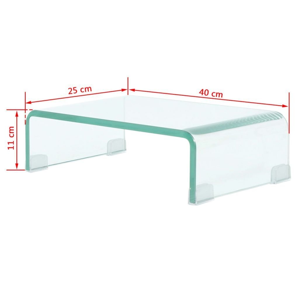 vidaXL TV statīvs, monitora paliktnis, 40x25x11 cm, caurspīdīgs stikls cena un informācija | TV galdiņi | 220.lv