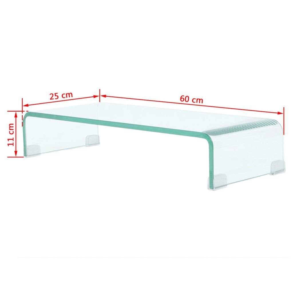 vidaXL TV statīvs, monitora paliktnis, 60x25x11cm, caurspīdīgs stikls цена и информация | TV galdiņi | 220.lv