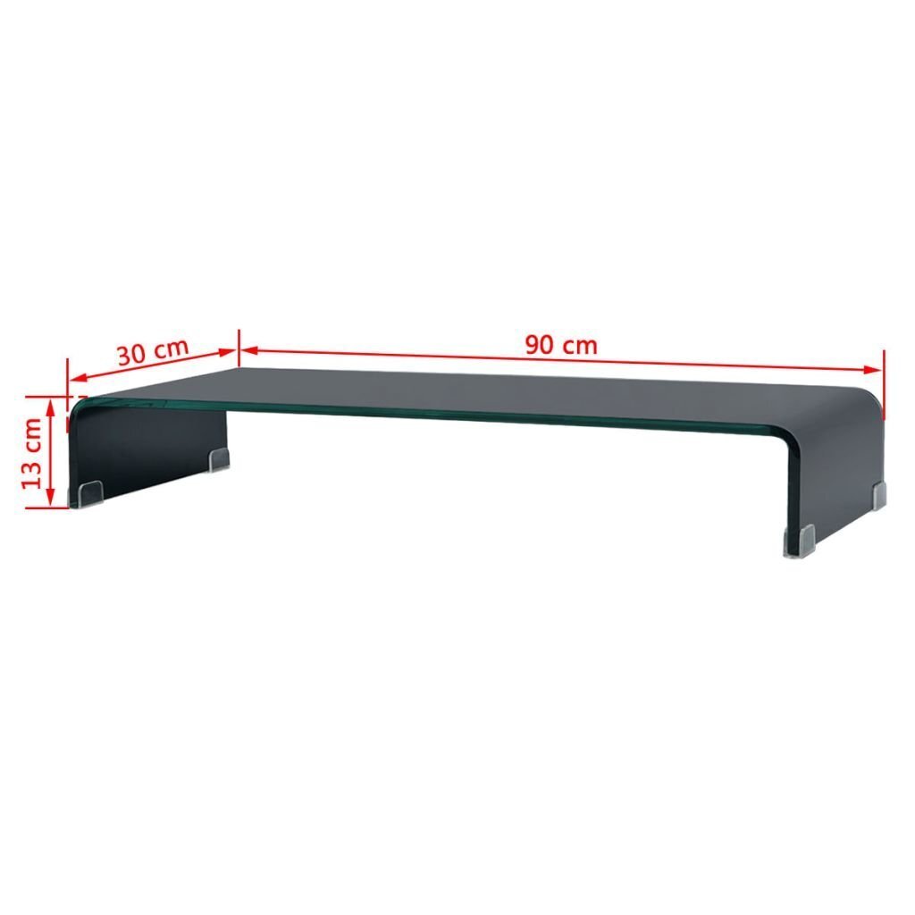 vidaXL TV statīvs, monitora paliktnis, 90x30x13 cm, melns stikls cena un informācija | TV galdiņi | 220.lv