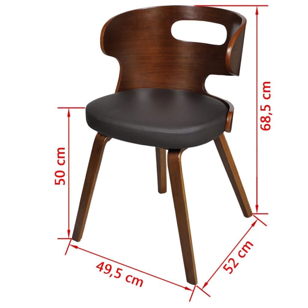 vidaXL virtuves krēsli, 4 gab., brūni, izliekts koks un mākslīgā āda cena un informācija | Virtuves un ēdamistabas krēsli | 220.lv
