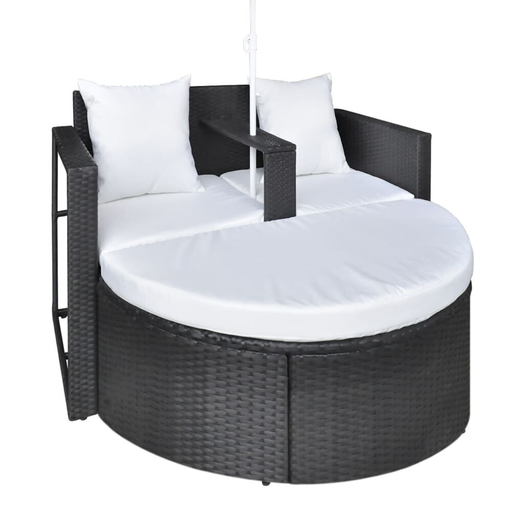 vidaXL dārza gulta ar saulessargu, melna, PE rotangpalma cena un informācija | Sauļošanās krēsli | 220.lv
