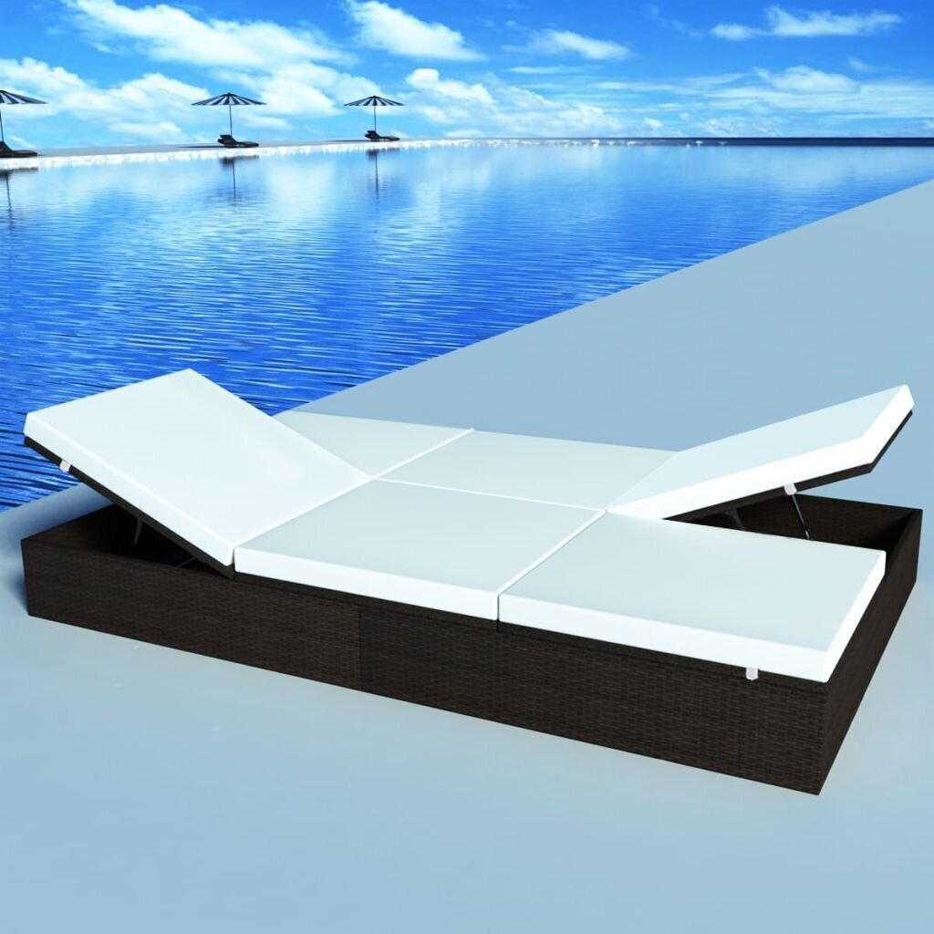 vidaXL divvietīgs sauļošanās zvilnis ar matraci, brūna PE rotangpalma цена и информация | Sauļošanās krēsli | 220.lv