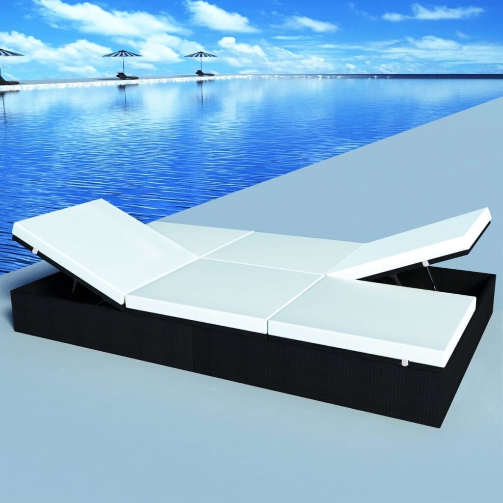 vidaXL divvietīgs sauļošanās zvilnis ar matraci, melna PE rotangpalma цена и информация | Sauļošanās krēsli | 220.lv