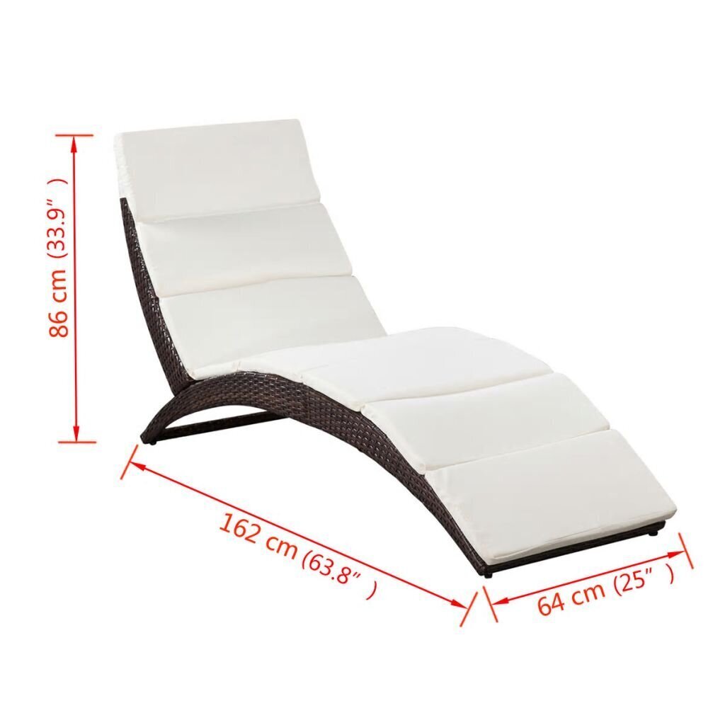 vidaXL saliekams sauļošanās zvilnis ar matraci, brūna PE rotangpalma cena un informācija | Sauļošanās krēsli | 220.lv