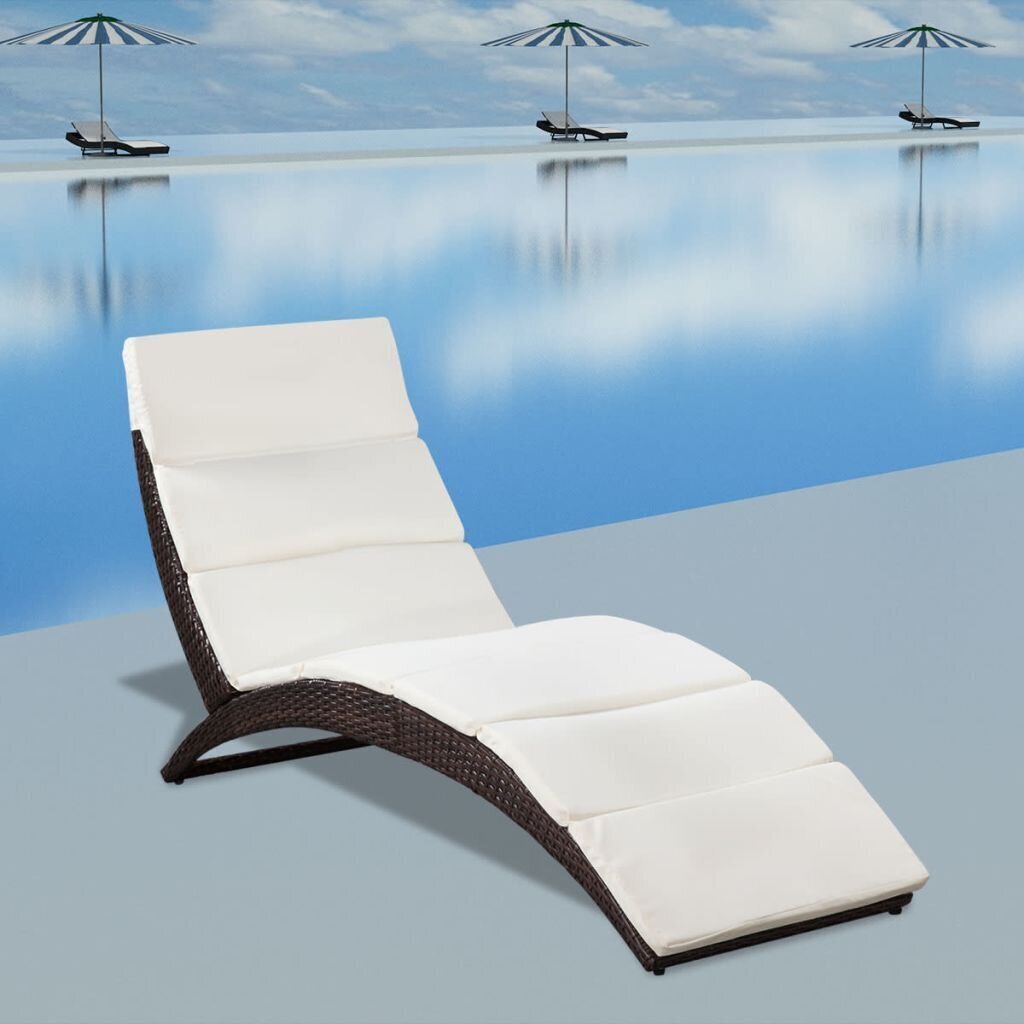 vidaXL saliekams sauļošanās zvilnis ar matraci, brūna PE rotangpalma cena un informācija | Sauļošanās krēsli | 220.lv