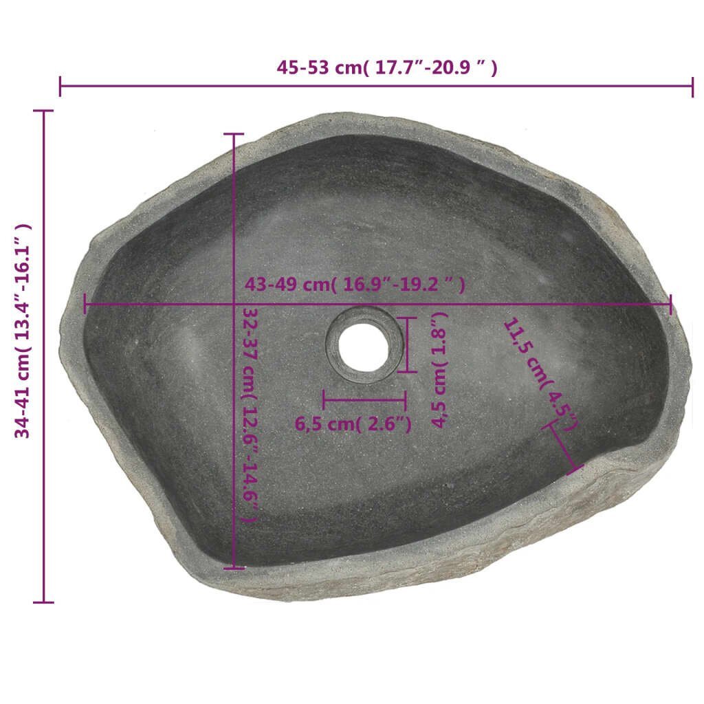 vidaXL izlietne, 46-52 cm, ovāla, upes akmens cena un informācija | Izlietnes | 220.lv