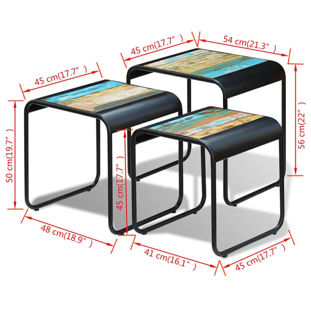 vidaXL kafijas galdiņi, 3 gab., sabīdāmi, pārstrādāts masīvkoks cena un informācija | Žurnālgaldiņi | 220.lv