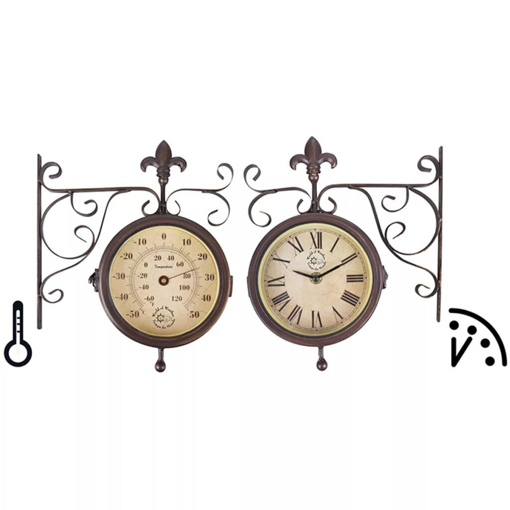 Esschert Sienas Pulkstenis ar Termometru un Stacijas Dizainu TF005 cena un informācija | Pulksteņi | 220.lv
