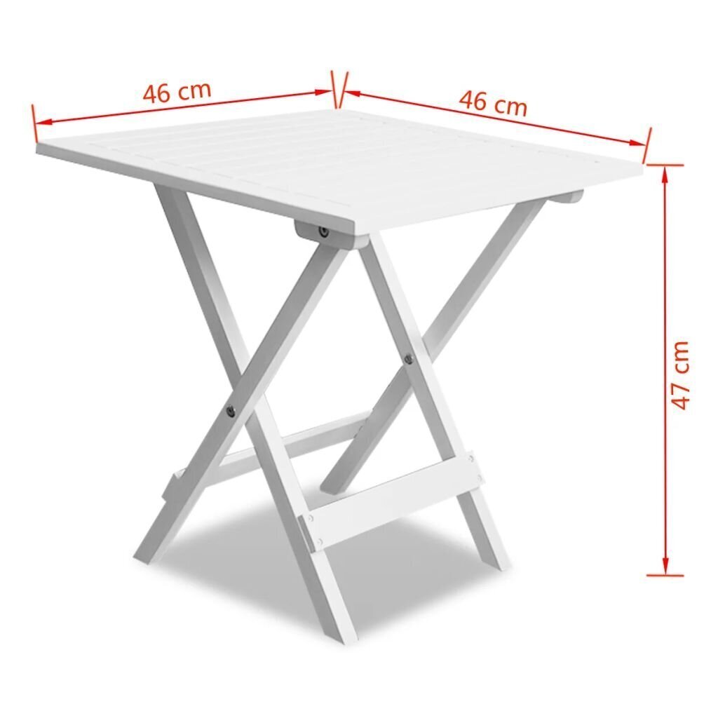 vidaXL bistro galds, 46x46x47 cm, balts, akācijas masīvkoks cena un informācija | Dārza galdi | 220.lv