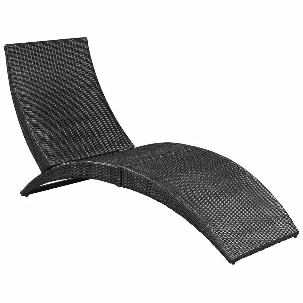 vidaXL saliekams sauļošanās zvilnis ar matraci, melna PE rotangpalma цена и информация | Sauļošanās krēsli | 220.lv