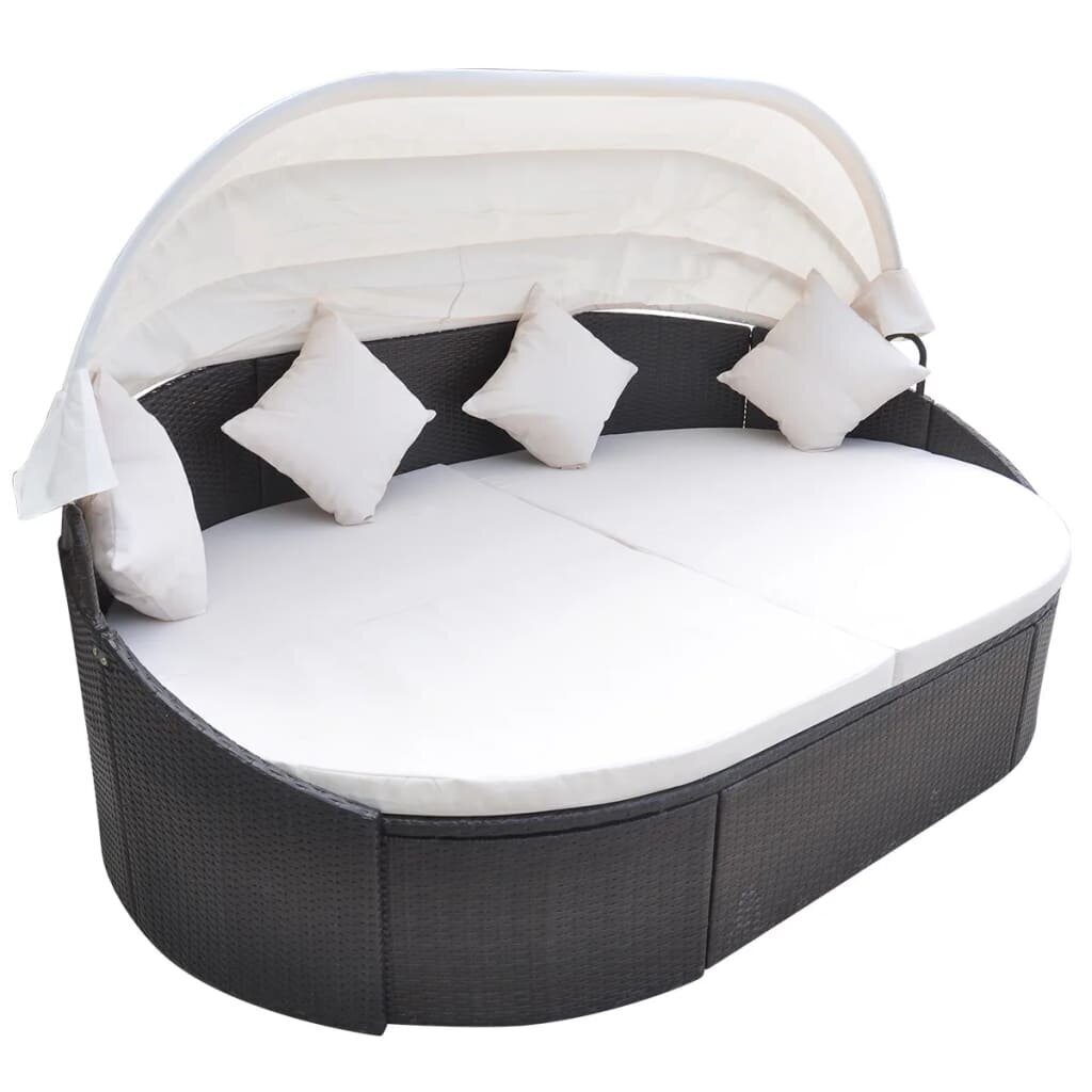 vidaXL dārza atpūtas gulta ar jumtiņu, brūna PE rotangpalma cena un informācija | Sauļošanās krēsli | 220.lv