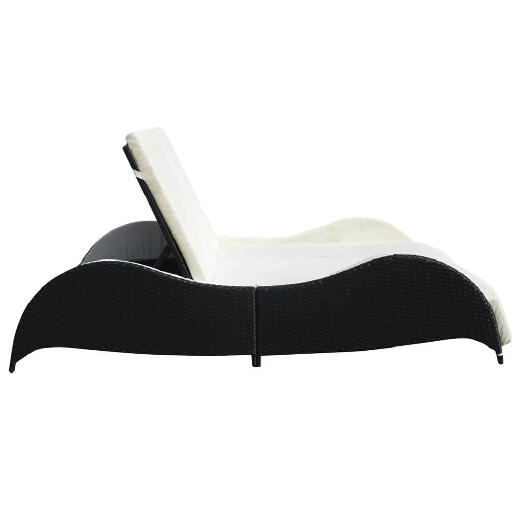 vidaXL divvietīgs sauļošanās zvilnis ar matraci, melna PE rotangpalma цена и информация | Sauļošanās krēsli | 220.lv