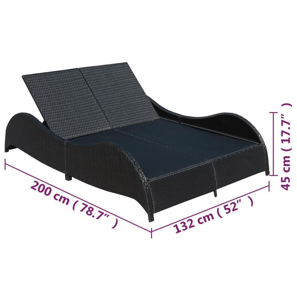 vidaXL divvietīgs sauļošanās zvilnis ar matraci, melna PE rotangpalma cena un informācija | Sauļošanās krēsli | 220.lv
