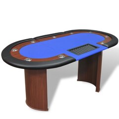 vidaXL pokera galds 10 personām ar vietu dīlerim, žetonu paplāte, zils cena un informācija | Azartspēles, pokers | 220.lv