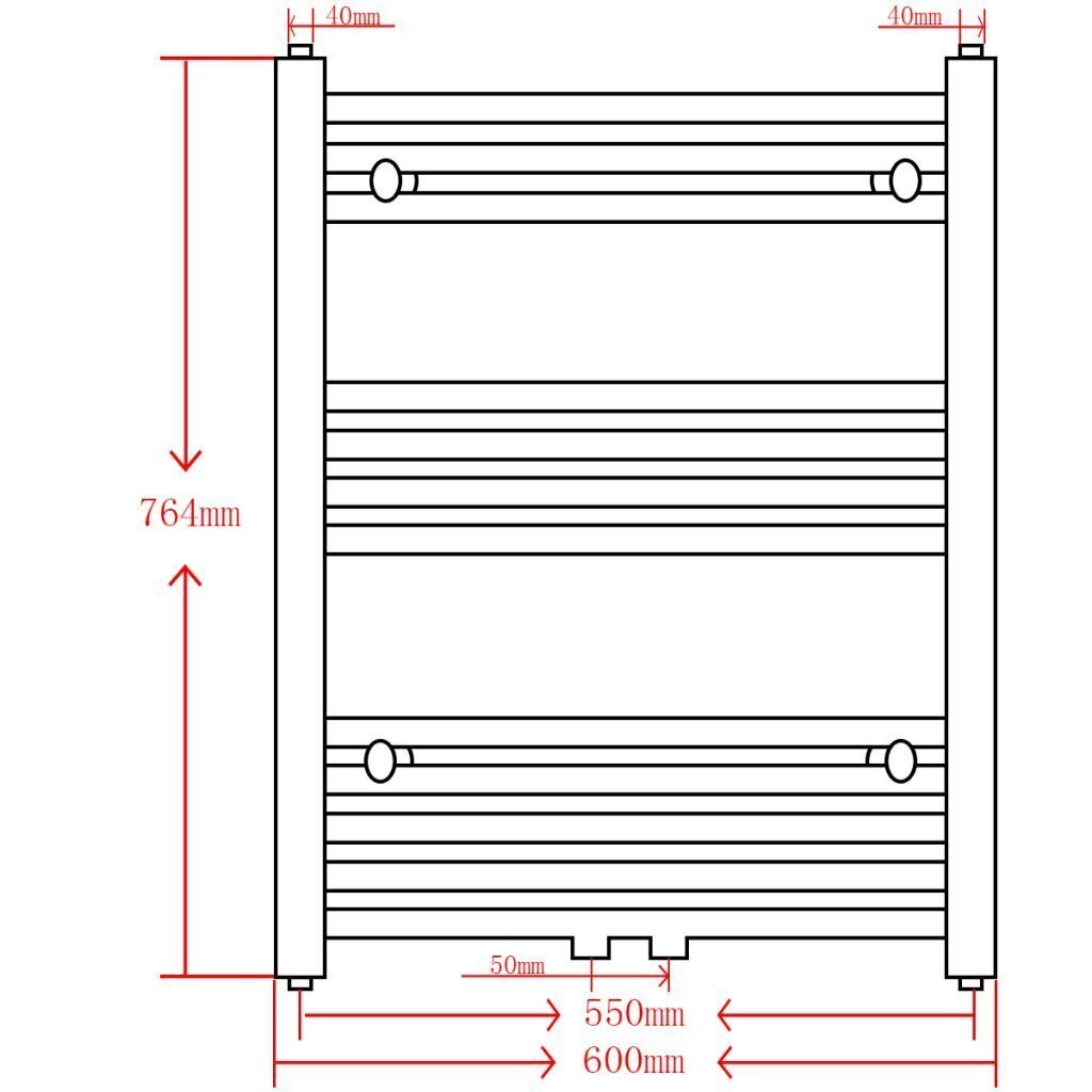 Dvieļu žāvētājs centrālajai apkurei, 600 x 764 mm, melns, taisns цена и информация | Dvieļu žāvētāji | 220.lv