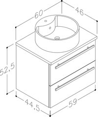 Skapis ar galda virsmu un apaļu izlietni 60 cm, balta цена и информация | Шкафчики для ванной | 220.lv