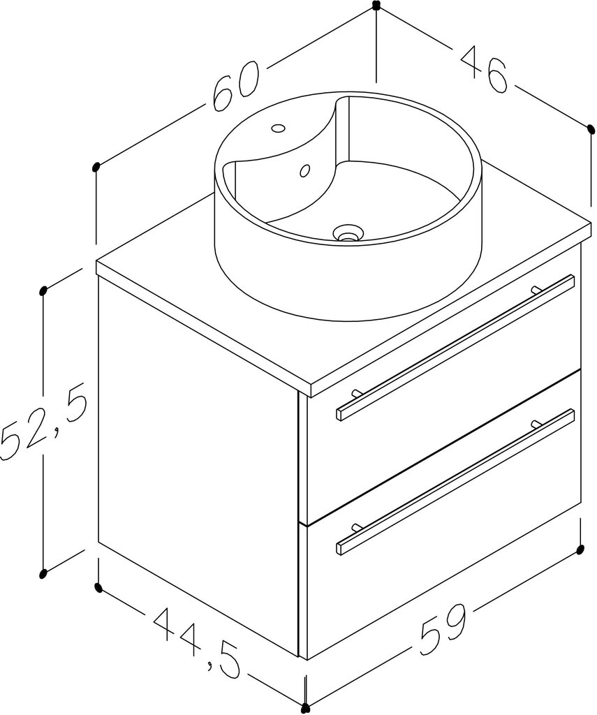 Skapis ar galda virsmu un apaļu izlietni 60 cm, melna цена и информация | Vannas istabas skapīši | 220.lv