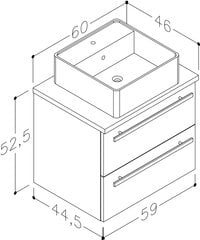 Шкафчик для ванной с раковиной Serena Quadro 60 см, белый / черный цена и информация | Шкафчики для ванной | 220.lv