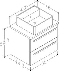 Apakšējais skapis ar galda virsmu un kvadrātveida izlietni 60 cm, melna цена и информация | Шкафчики для ванной | 220.lv