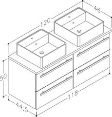 Apakšējais skapis ar galda virsmu un kvadrātveida izlietni 120 cm, balta цена и информация | Шкафчики для ванной | 220.lv