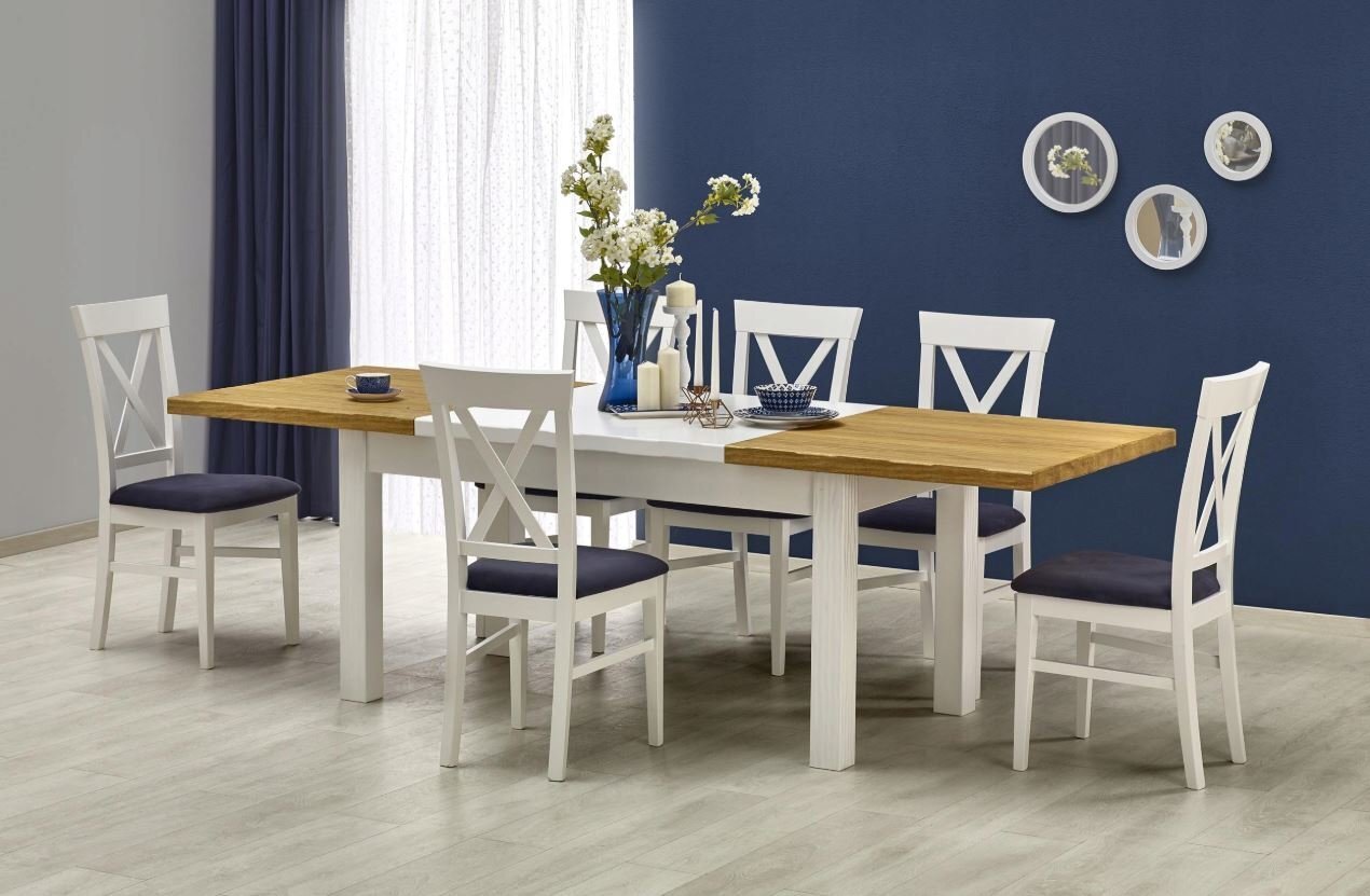 Krēsls Bergamo, balts/tumši zils cena un informācija | Virtuves un ēdamistabas krēsli | 220.lv