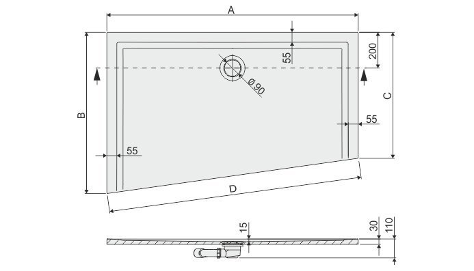 Dušas paliktnis Sanplast Space Mineral BTL-M/Space 90x140x1,5, ar neslīdošu pamatni, krāsa pelēks asfalts цена и информация | Dušas paliktņi | 220.lv