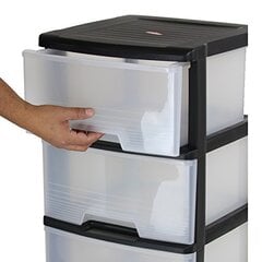 Atvilkltņu sistēma ar 3 atvilktnēm 20L Drawer System 37x39x61cm melna/caurspīdīga cena un informācija | Veļas grozi un mantu uzglabāšanas kastes | 220.lv